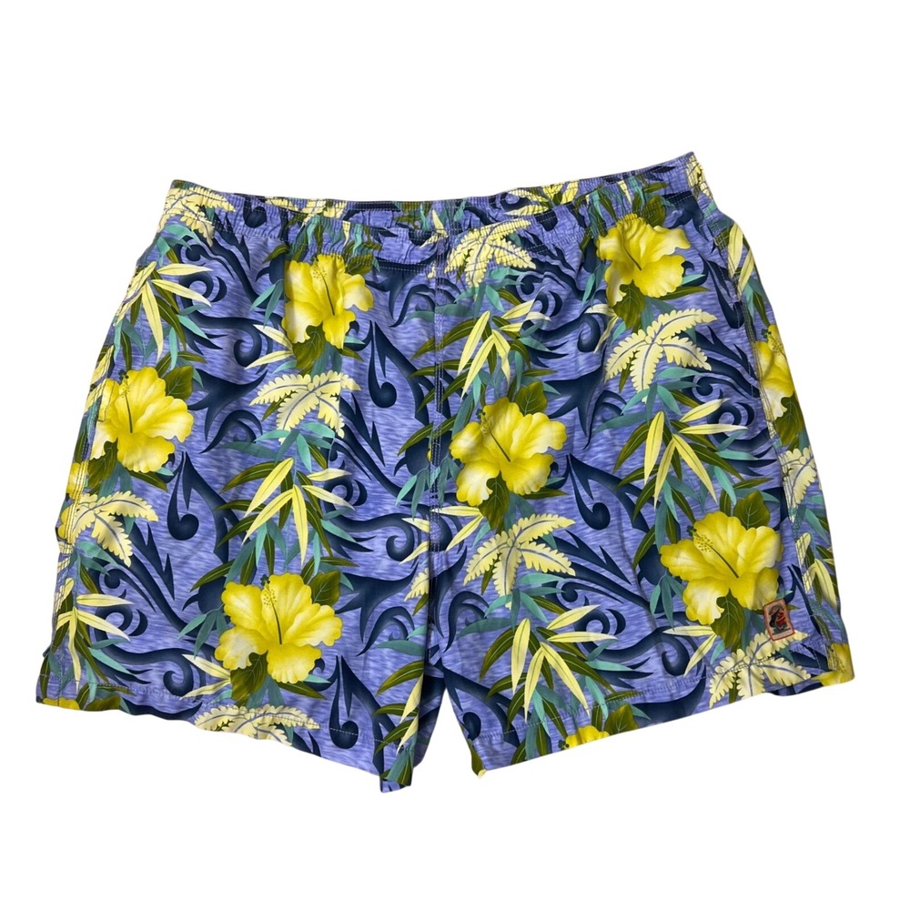 Tommy Bahama Mens XL Blue Yellow Tropical Bamboo Mesh Swim Trunks Shorts
